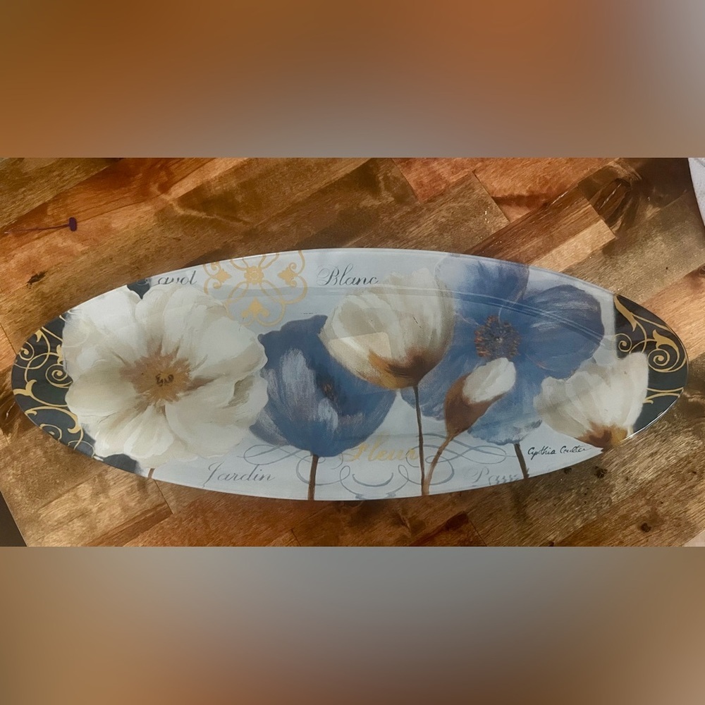 Floral Oval Glass Decorative Tray/Platter